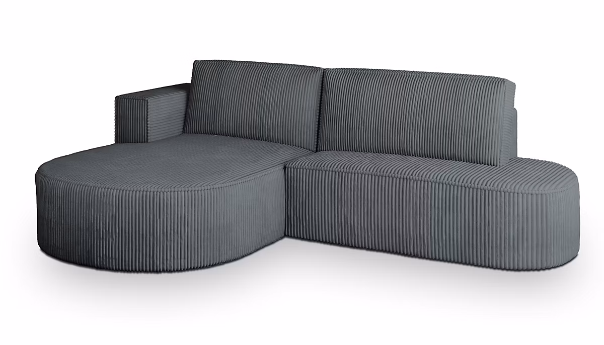 Canapé d'angle cortio gris en velours côtelé avec fonction de couchage | Canapé
