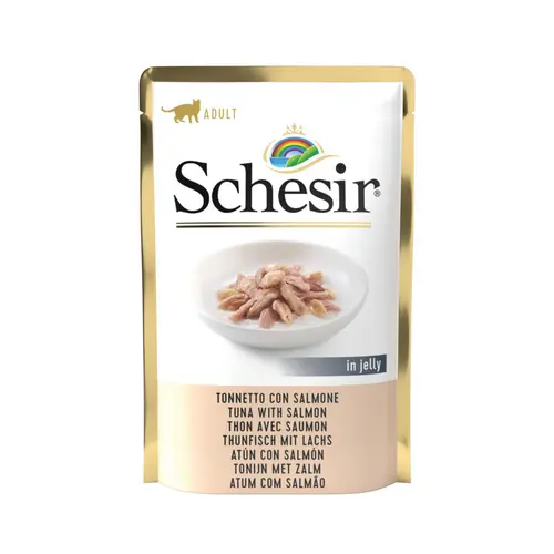 Aliment humide pour chat thon avec saumon sachet en gelée Schesir - 85 g
