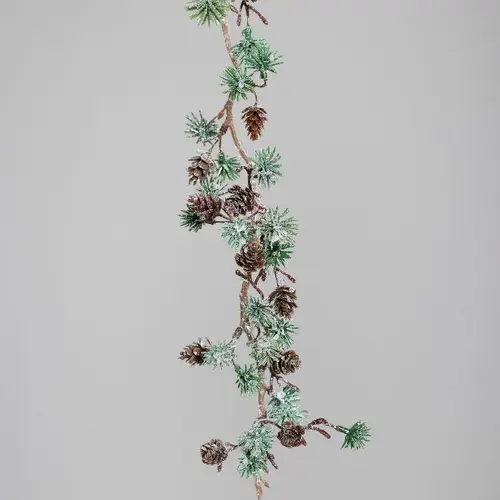 Guirlande de mélèze artificiel glacée verte avec cônes - 120 cm