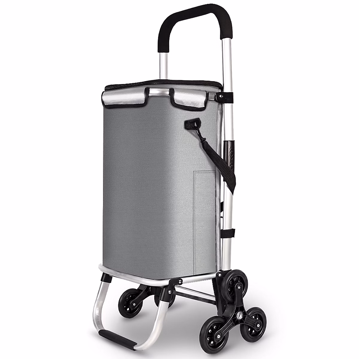 Accessoire de conservation – Chariot de courses pliable monte escalier aluminium avec sac isotherme gris VOUNOT