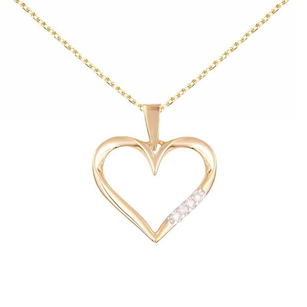 L'ATELIER D'AZUR Collier - Pendentif Or Jaune et Diamants - Motif Coeur - Chaine Dorée