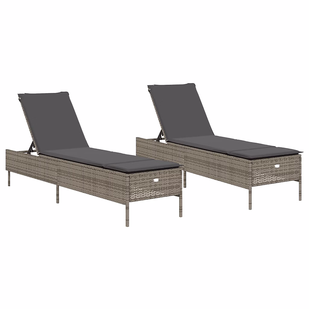 Chaises longues avec coussins gris résine tressée vidaXL – lot de 2 – Réf. HUNCONZCQ6093638303