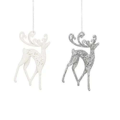 Suspension ornement cerf blanc coloris beige - 13 x 8 x 1 cm