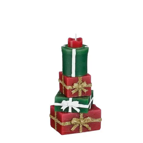 Bougie verte et rouge forme cadeaux - 6 x 5 x 15 cm