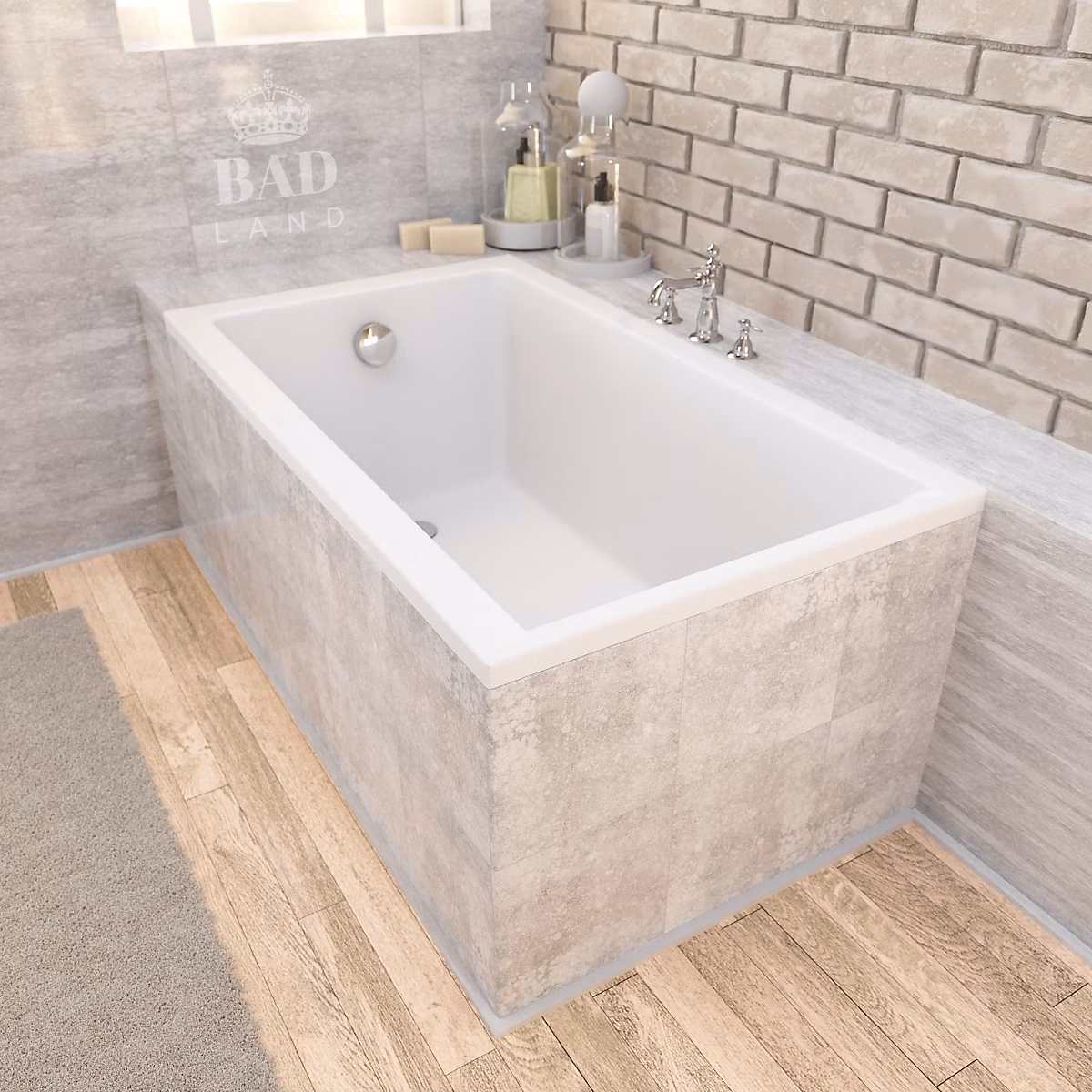 Baignoire rectangulaire 100 x 70 CAPRI acrylique blanc + Support stabilisateur en polystyrène + Pieds + Vidage à chromé | Baignoire
