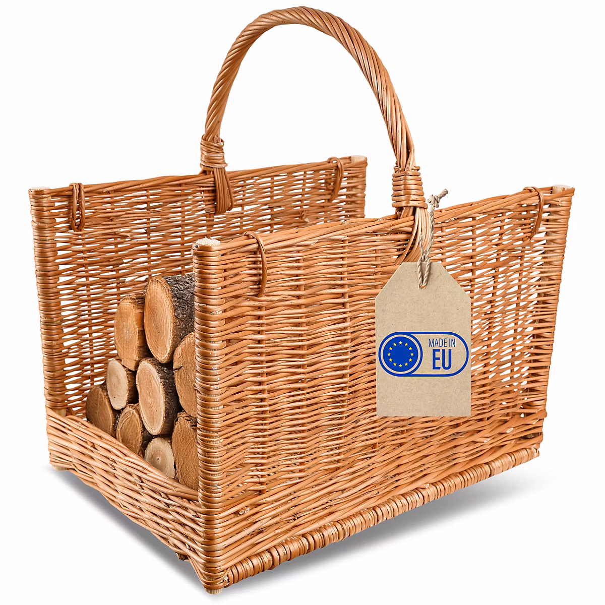 Creative Home Panier En Osier Avec Poignée Brun Naturel – 50 × 34 × 50 cm, Rangement Panier À Bois Cheminée