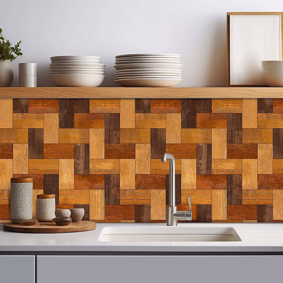 Crédence adhésive effet parquet bois 001 50 × 300cm