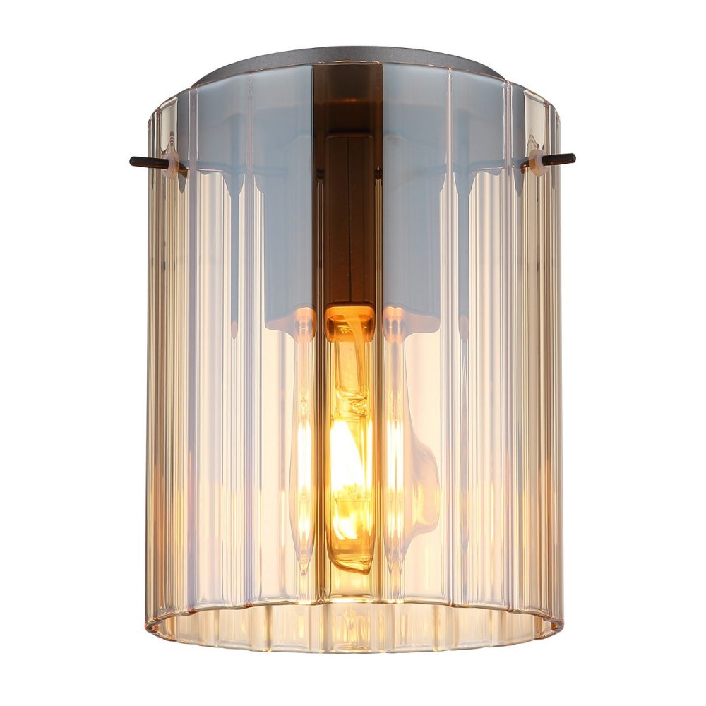 Globo Tulivar Plafonnier cylindrique gris ambre foncé, abat-jour en verre, 1 x E27