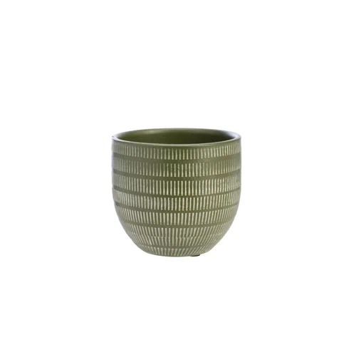 Cache-pot en céramique vert mat Sulco – 14 x 13 cm