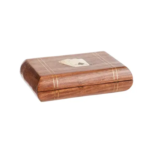 Boîte de rangement à jeux en bois d’acacia naturel - 15 x 11 x 4,5 cm