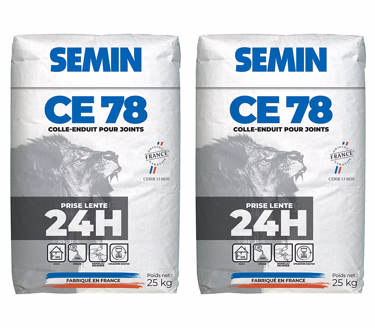 Enduit pour Joints de Plaques de Plâtre CE 78 Lent Semin – Temps de Prise 24 Heures | Intérieur | Sac de 25 kg (lot de 2)