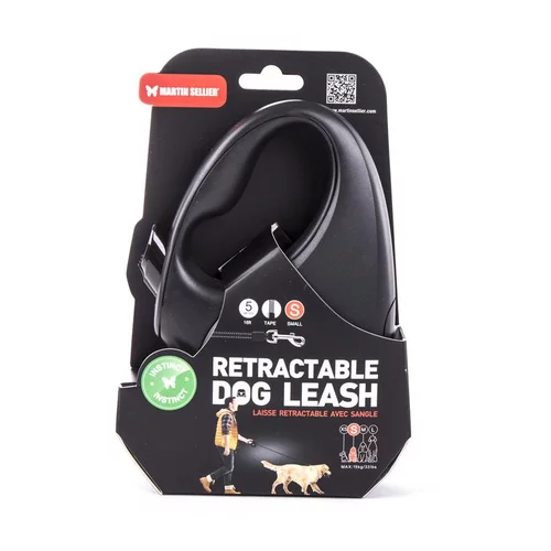 Laisse rétractable noire Instinct Sangle - taille S