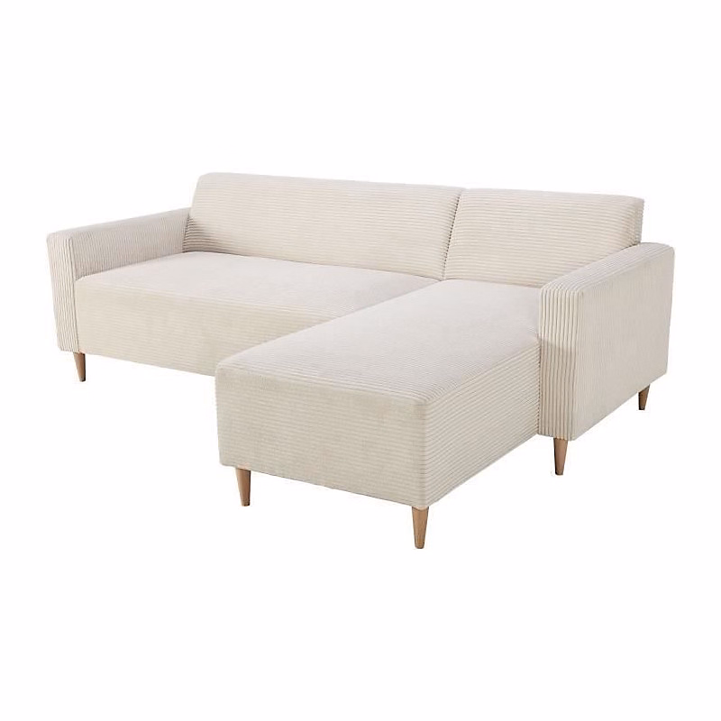 Canapé d'angle réversible | 3 places – BOB – Velours cotelé – Ecru – 197 × 138 × 65 cm