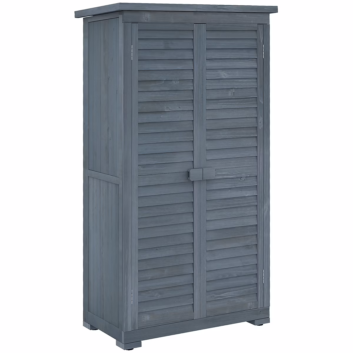 Armoire de jardin abri jardin sur pied 2 étagères portes persiennes toit bitumé étanche bois sapin pré – huilé gris