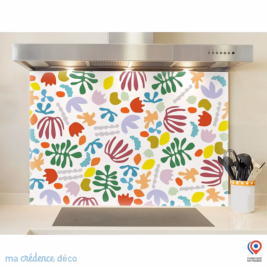 Crédence cuisine fond de hotte Inspiration Matisse – Verre trempé, L 70 cm x H 60 cm, MaCrédenceDéco