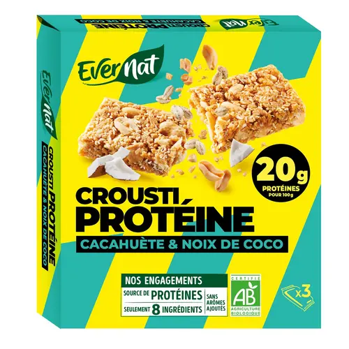 Barres protéinées bio croustiprotéine Evernat cacahuète & noix de coco - 120 g
