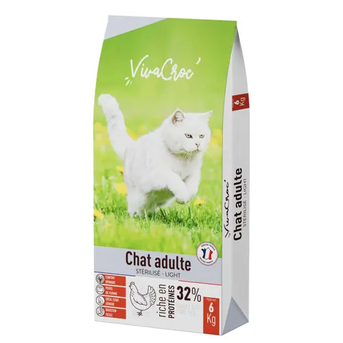 Croquettes light pour chat adulte stérilisé au poulet VivaCroc – 6 kg