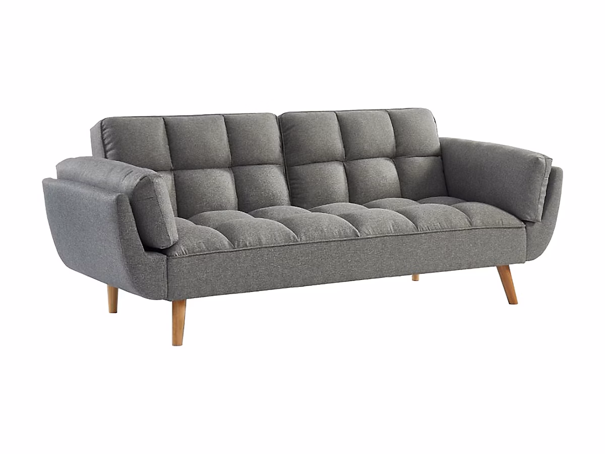 Canapé 3 places convertible clic-clac en tissu gris chiné LOELINE – Réf. JLJMPFSTG3887604050
