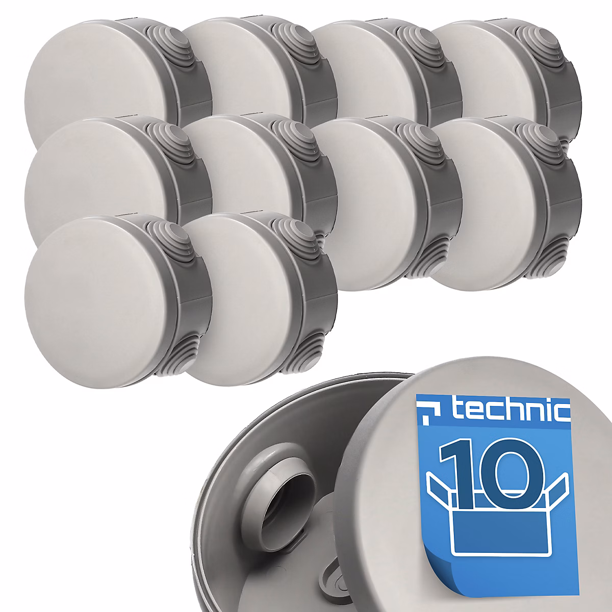 Boîte étanche en saillie avec presse – étoupes, résistante aux UV, fermeture à clipser, 89 × 47 mm, IP55, gris, pièces, lot de 10
