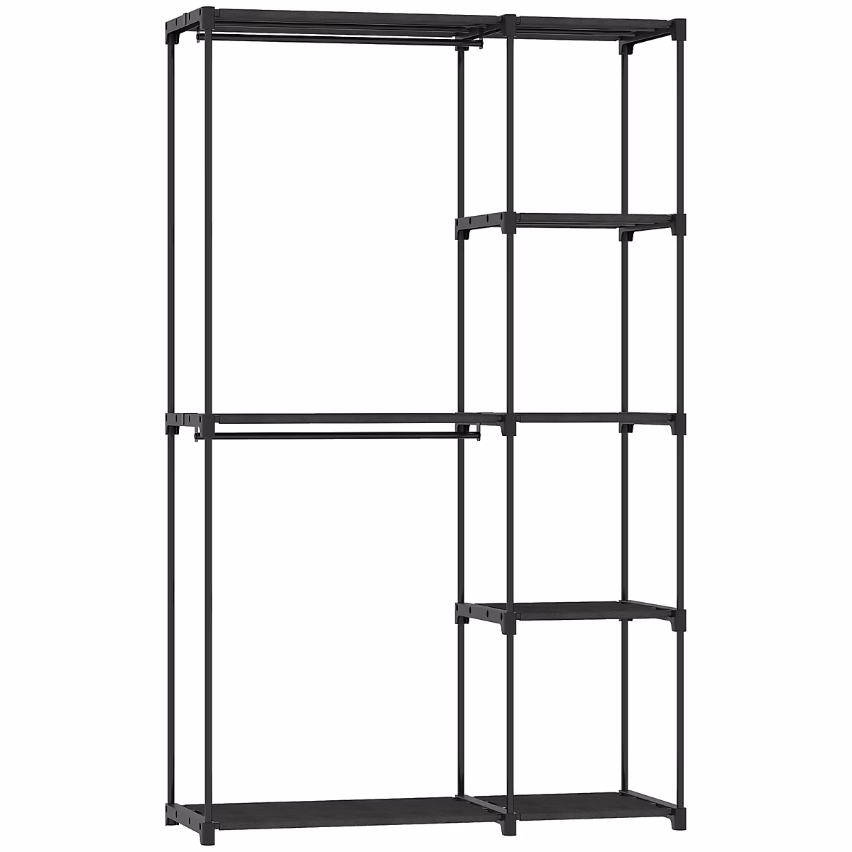 Armoire penderie 2 barres de suspension 6 étagères dim. 111 × 43 × 185cm métal pvc non tissé noir