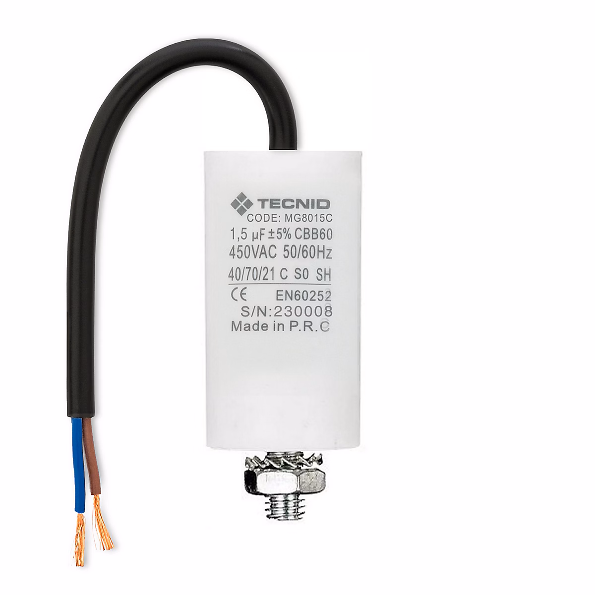 Condensateur de démarrage pour moteurs électriques – 450V, capacité : 1,5 microfarad, avec câble de 15cm