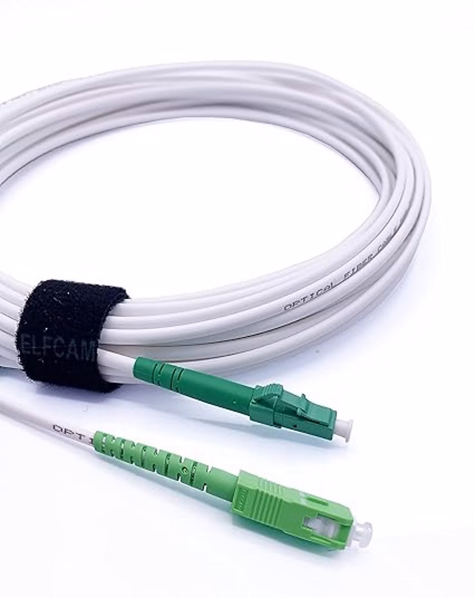 Elfcam – 100m Câble à Fibre Optique SC/APC à LC/APC Monomode Simplex 9/125um OS2 Jarretière Optique LSZH Blanc