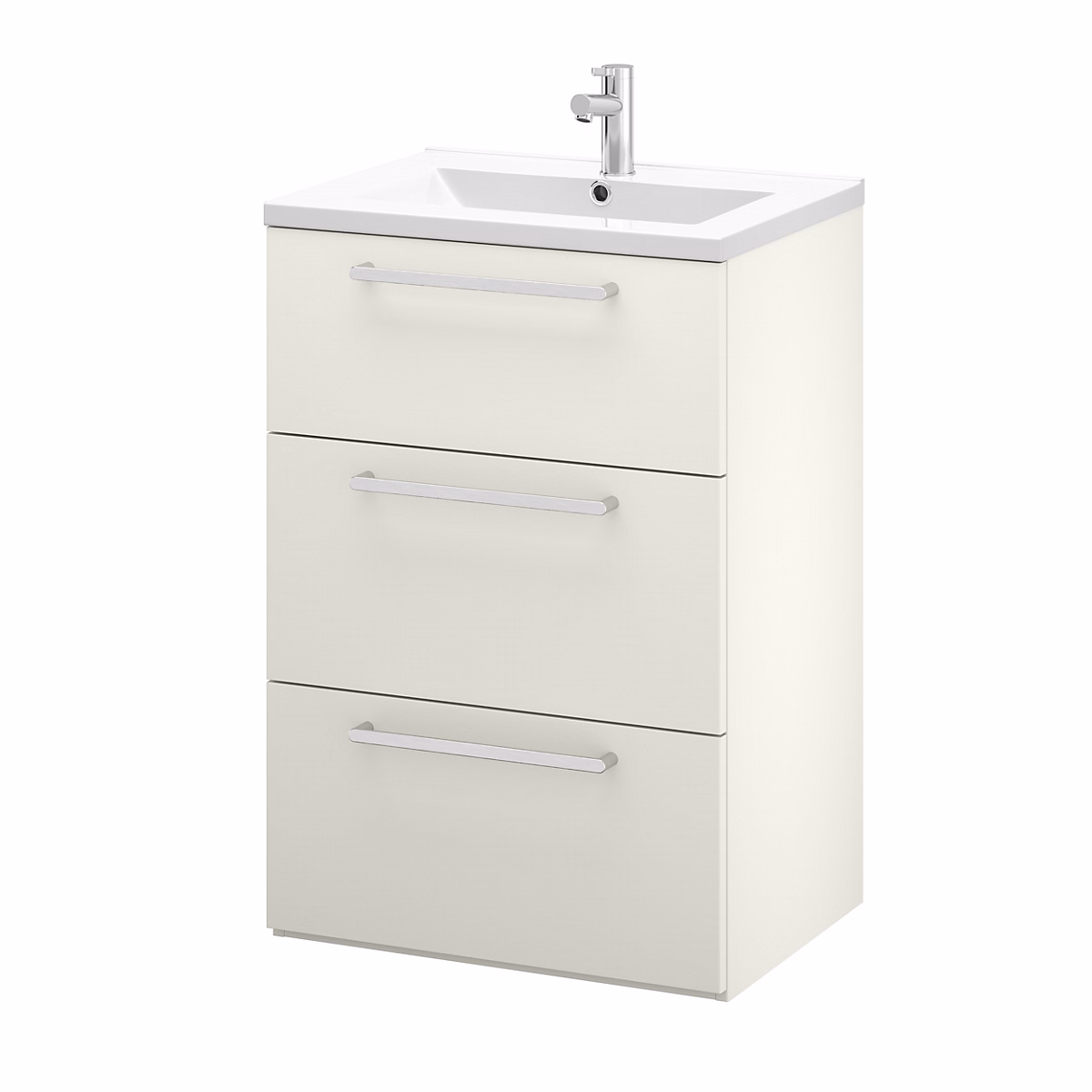 Meuble sous vasque à poser gris galet l.60 cm 3 tiroirs Imandra + plan vasque blanc céramique Nira – GoodHome