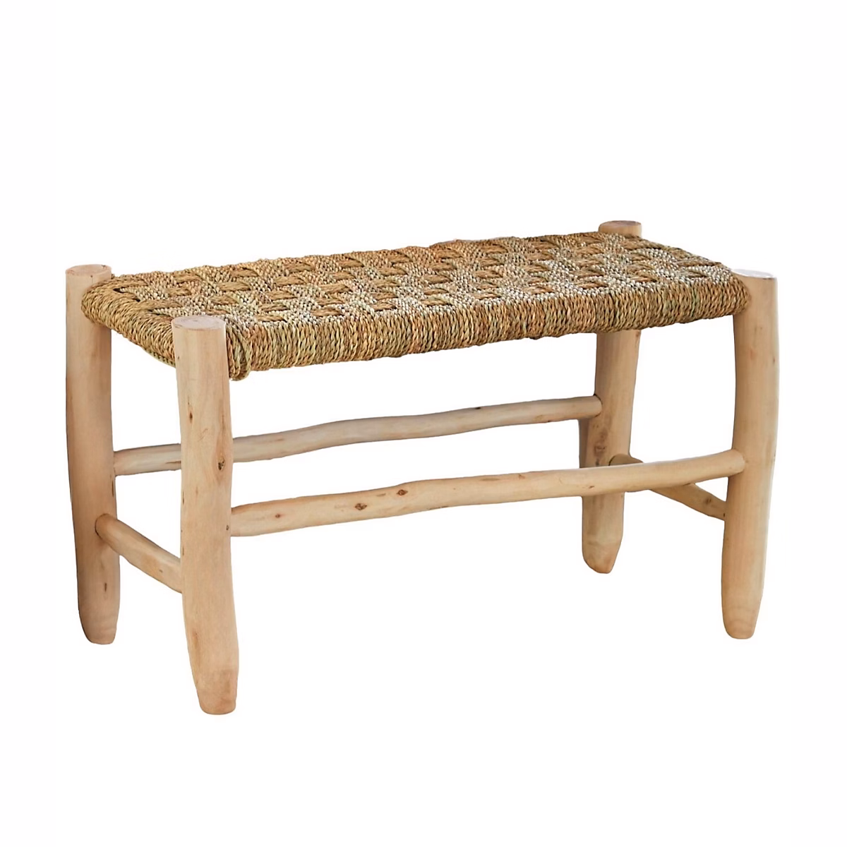 Banc Marocain Doum tressage damier (60 cm – Naturel)