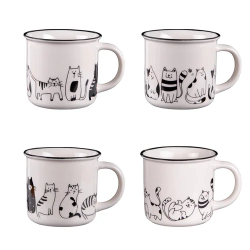 Coffret de 4 mugs Friends coloris blanc et noir en porcelaine - Ø 10 cm