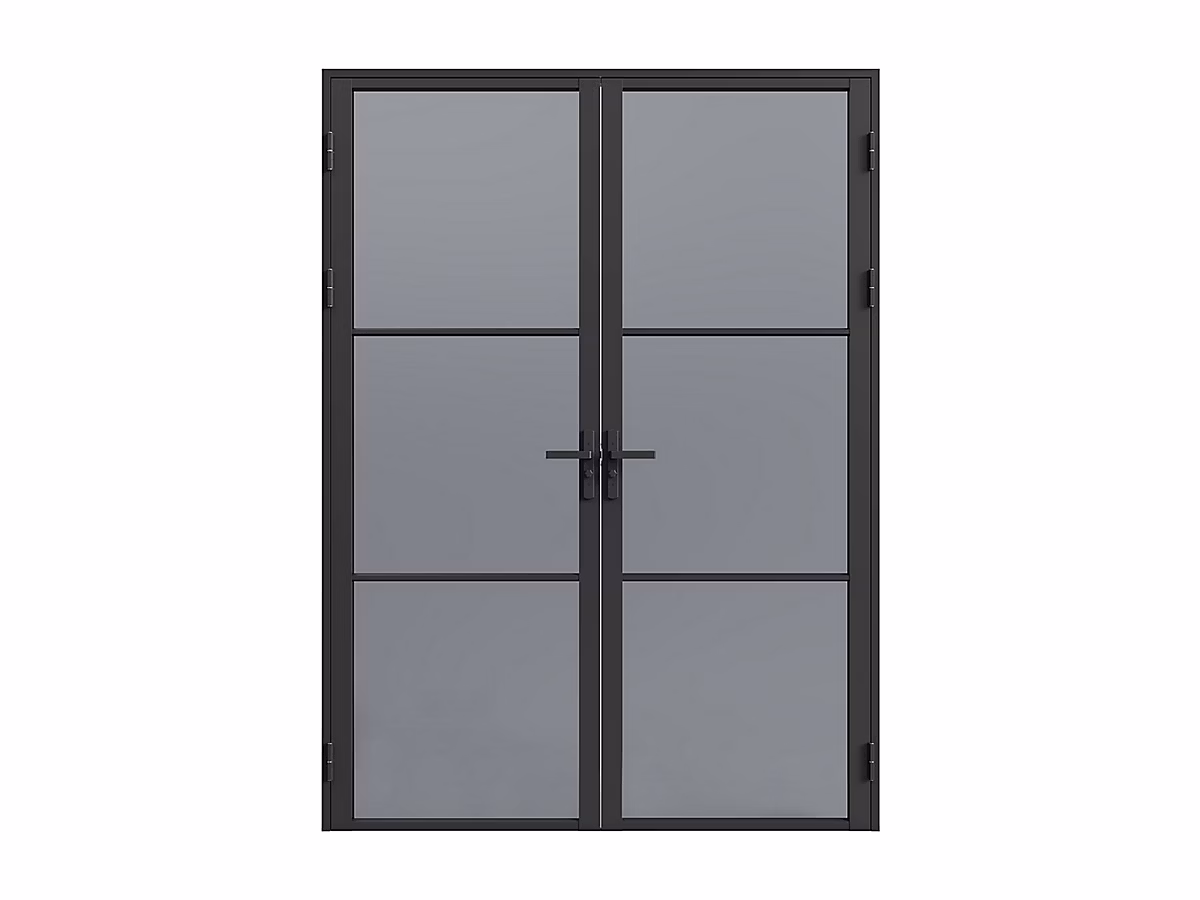Bloc porte réversible à deux battants en aluminium et verre trempé fumé – 2 x H204 x L83 cm, Noir, MASERU