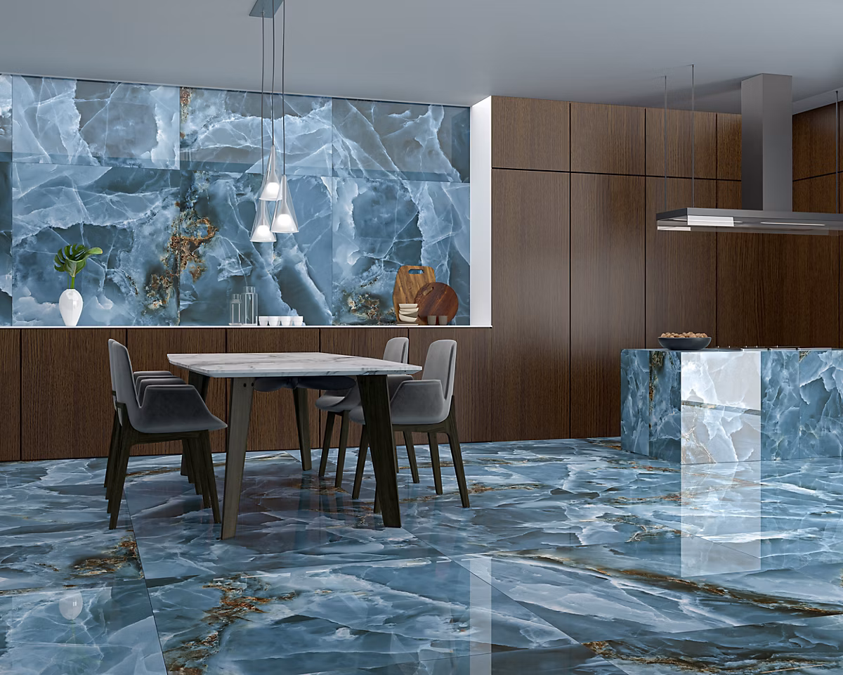 Carrelage sol et mur intérieur effet marbre bleu poli L.120 x l.60 cm x ép.10 – 5 mm, Iceland