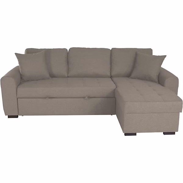 Canapé d'angle convertible réversible 4 places – Tissu beige, L 244 x P 151 x H 90, HAMILTON, Fabriqué en Ukraine