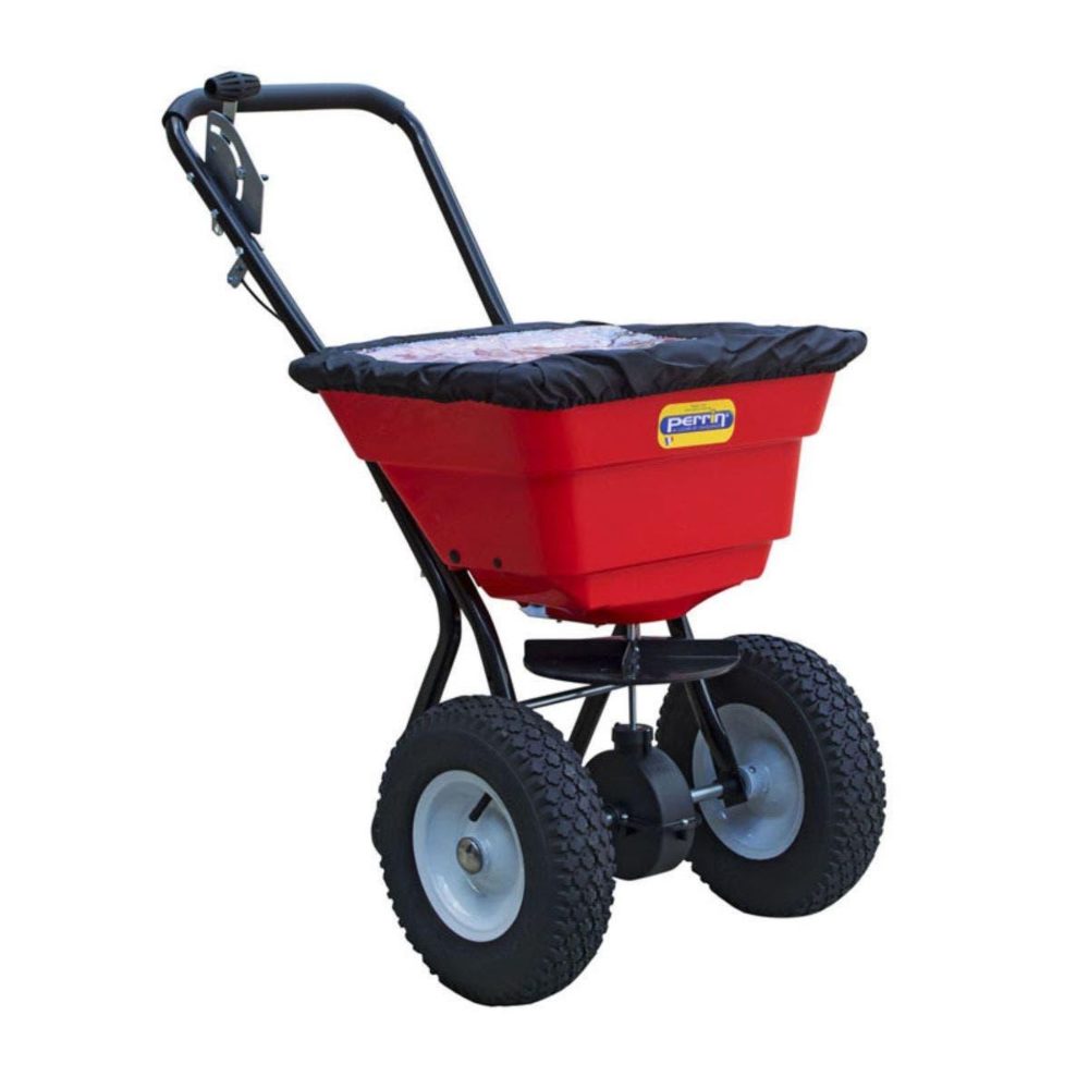 PERRIN Epandeur à sel, épandeur à engrais, 29 L professionnel roues gonflables, bâche pour bac