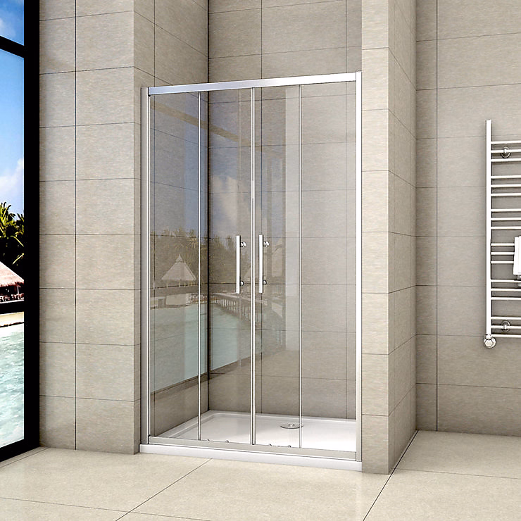 Aica Porte De Douche Coulissante 150 × 190cm Transparente Chromé L'accès Au Centre