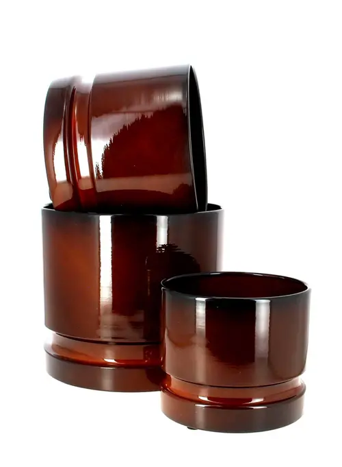 Cache-pot coloris marron en zinc woodlog - Ø 31 cm x 27 cm