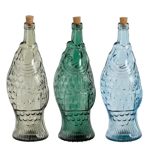 Bouteille forme poisson en verre recyclé avec bouchon - Ø 12 x H 33 cm