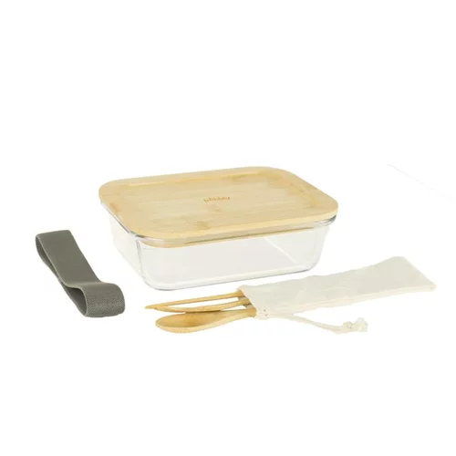 Lunch box nomade en verre et bambou 1000 ml avec couverts 20x15x6,5 cm