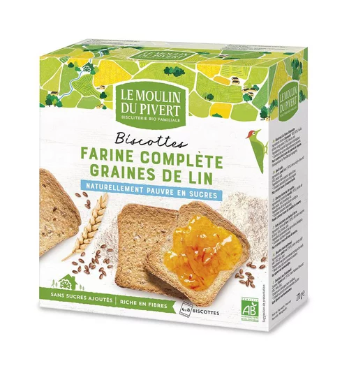 Biscottes complètes aux graines de lin bio en boîte de 270 g