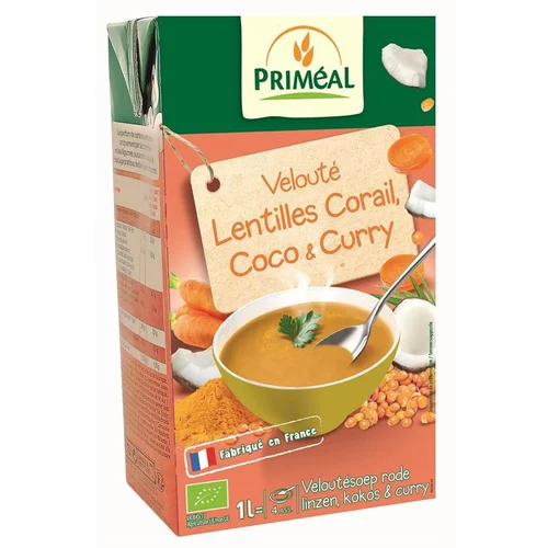 Velouté lentille corail coco curry bio en brique de 1 L