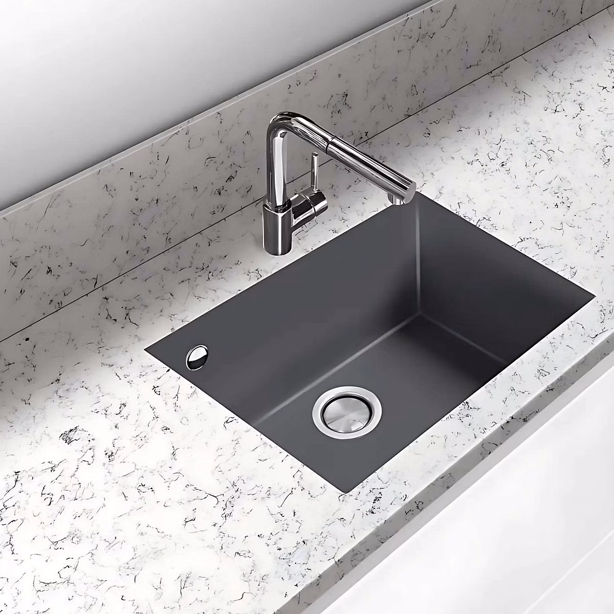 Évier sous-plan 1 Cuve 69 × 40 × 20cm R5mm – Quartz Concrete, Quadra BE FRÉCAN