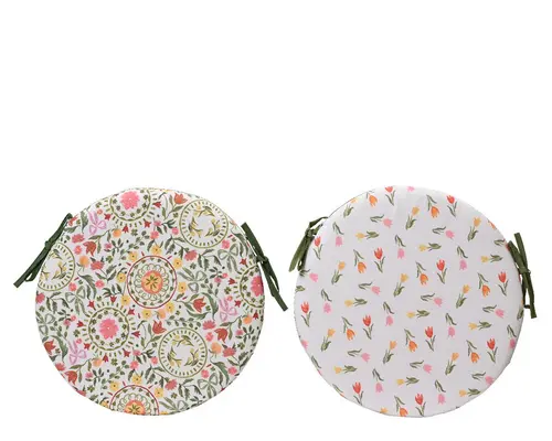 Galette de chaise ronde en polyester à motif floral multicolore - Ø 39 x H 4 cm