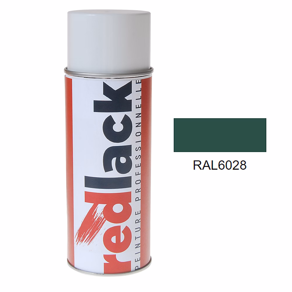 Bombe de peinture Aérosol – spray, 400ml, RAL 6028 Vert pin, Brillant, multisupport, Redlack, RAL6028