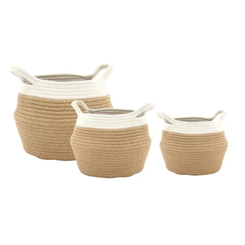 Corbeille ronde à anses en corde de coton naturel/blanc moyen modèle - Ø 15 x H 18 cm