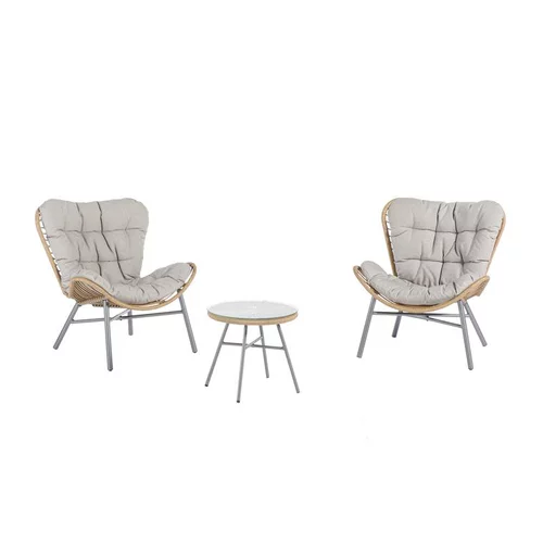 Salon de jardin en acier et résine tressée coloris noir et miel Hosta - 3 éléments (table basse et deux fauteuils)