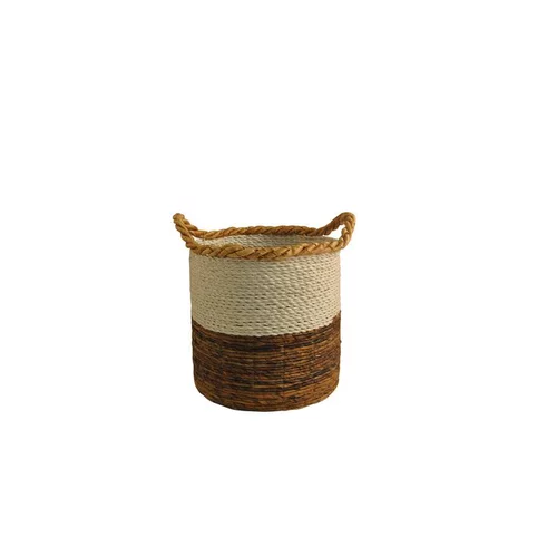 Panier en bananier blanc naturel H 31 x ? 34 cm