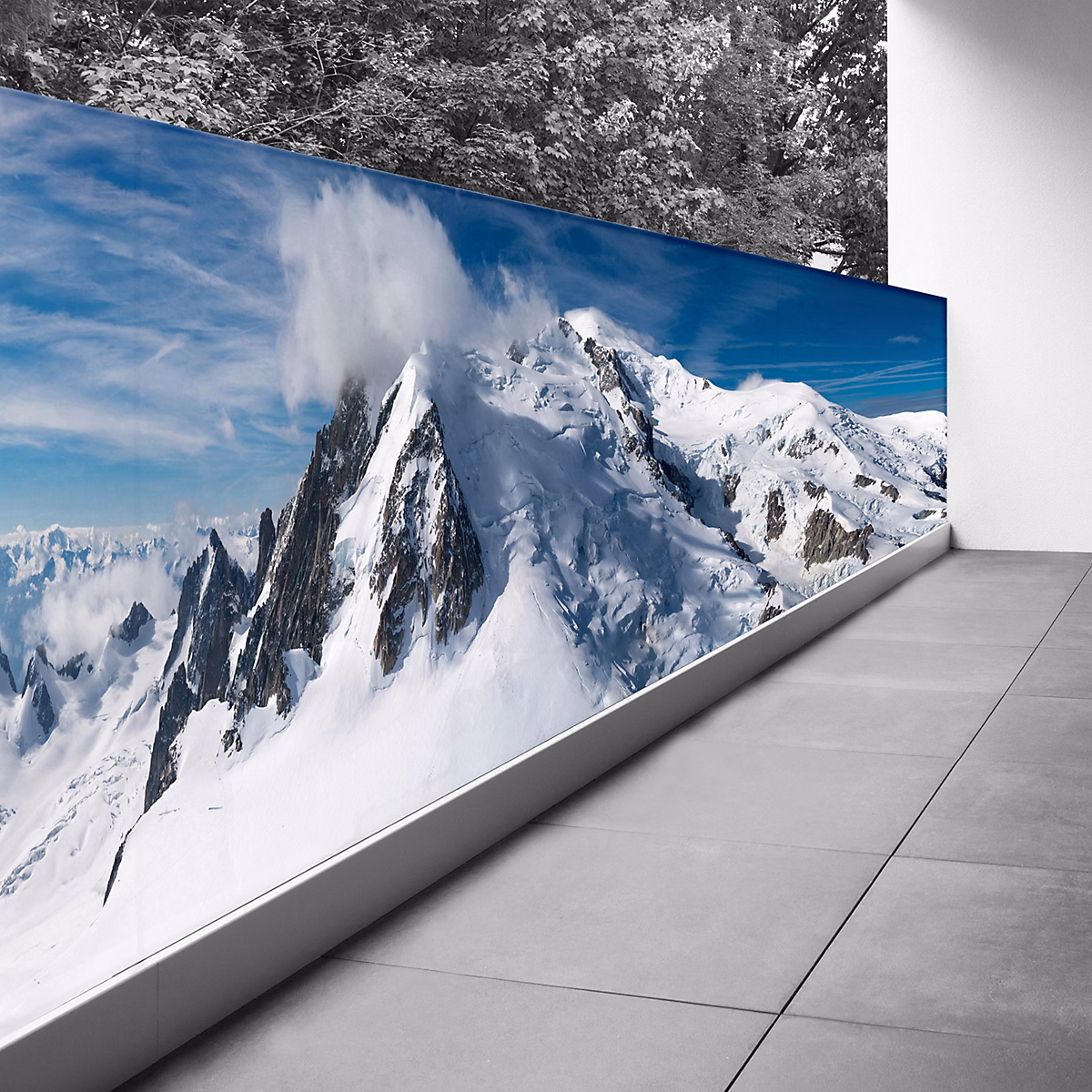 Brise vue Trompe l'oeil – 90 × 405 cm, Montagnes neige 3617689696782