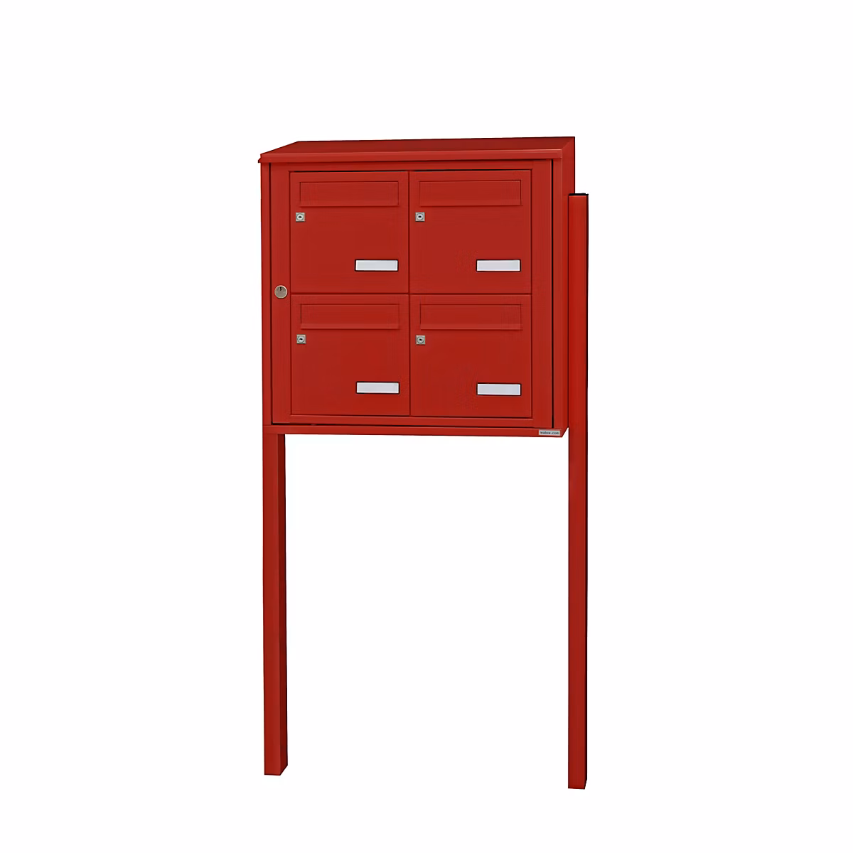 Bloc collectif leabox.com – 2 × 2, grade 3, simple face, Extérieur, fixation sur pieds à sceller, Rouge brun RAL 3011 brillant