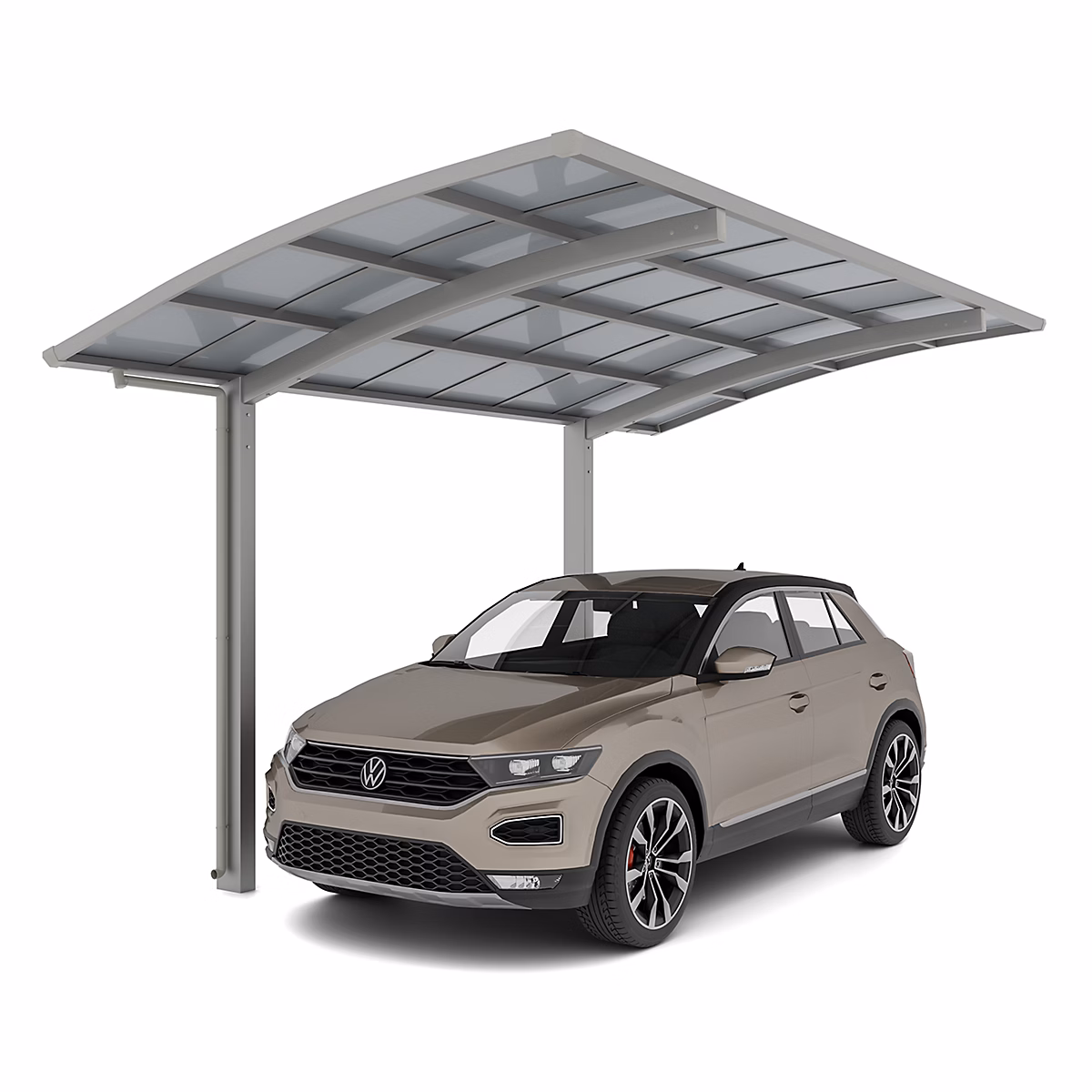Carport PORTOFORTE Rallongé et largeur augmentée XL (charge toiture 100kg/m²) Anodisé coloris inox brillant – XIMAX PORTOFORTE