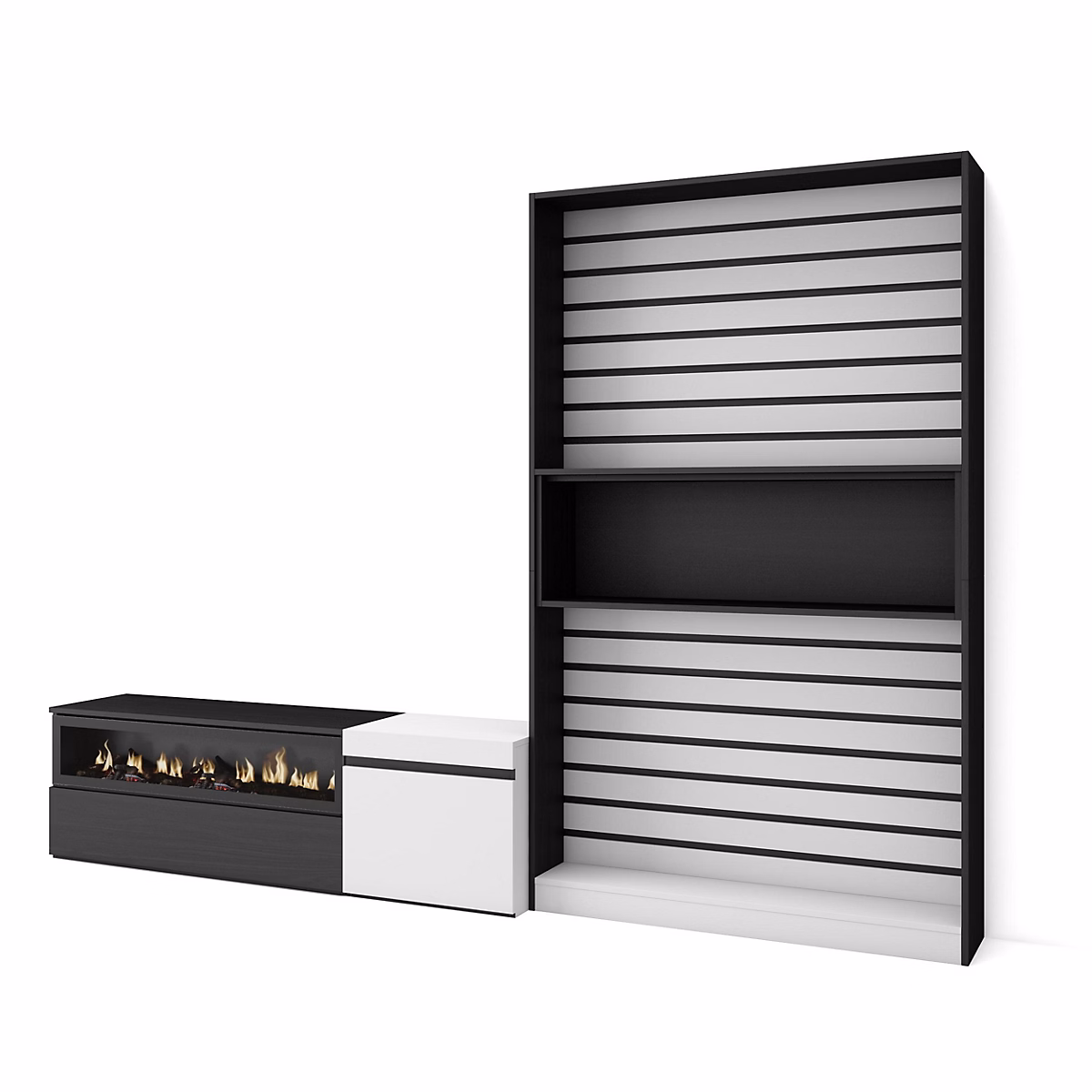 Ensemble meuble TV 260 × 35 × 186cm feu led sans chaleur blanc et noir