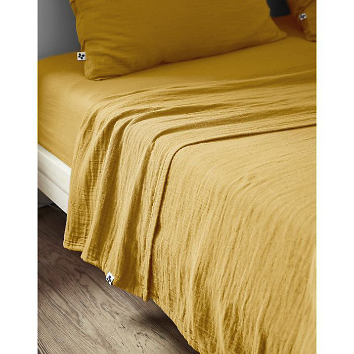 Linge de lit – Drap plat Gaïa L'EFFET PAPILLON double gaze coton 270x300 Jaune